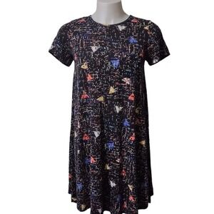 LuLaRoe Dress Women's Adult Size Small Short Sleeve Black w/ Triangles & squares
